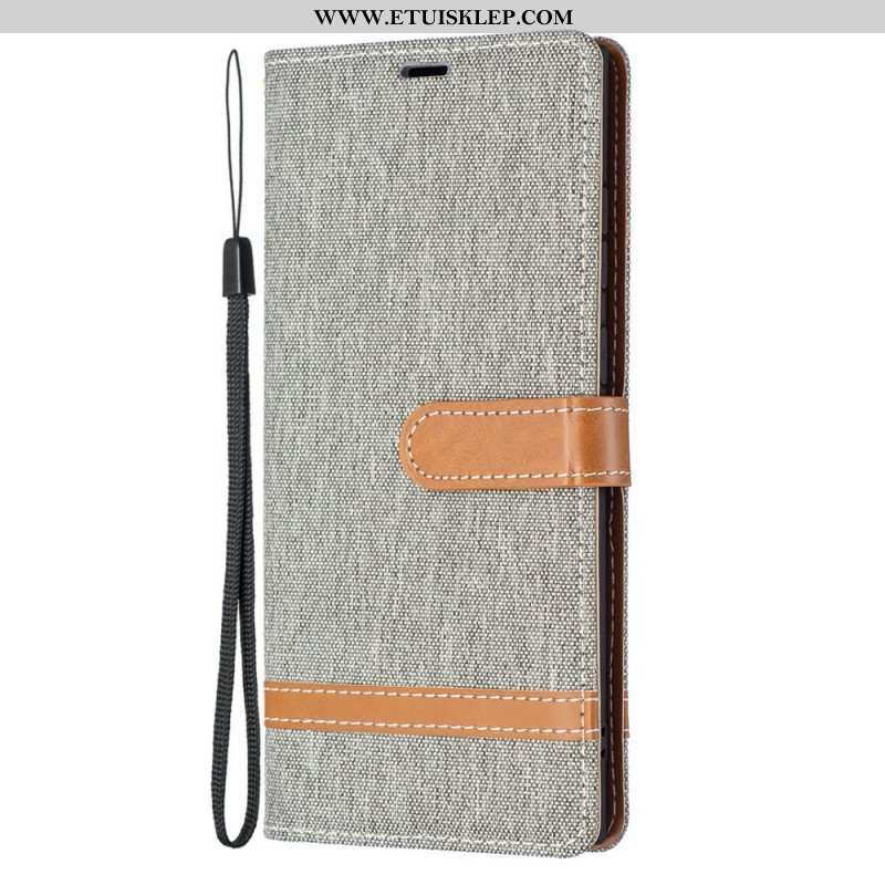 Etui Folio do Samsung Galaxy S22 Ultra 5G z Łańcuch Pasek Z Efektem Tkaniny I Skóry